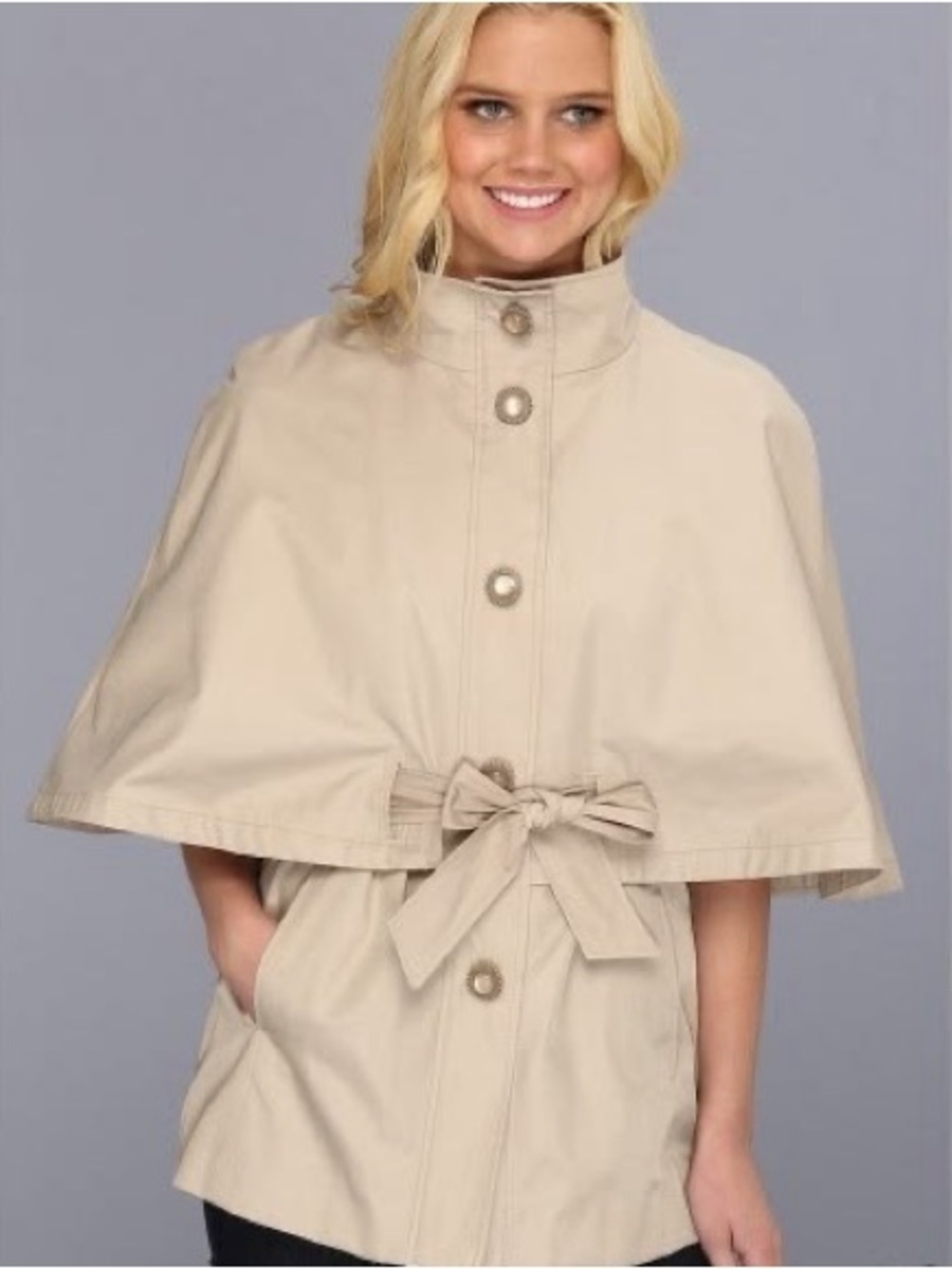 Betsey Johnson Beige Cape-Style Waist-Tie Coat